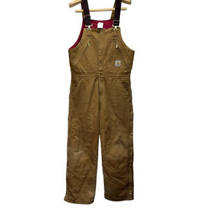 Carhartt Vintage Bib Overalls Size 34x30 Quilted Insulated Double Knee Brown USA